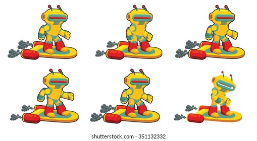 Yellow Robot Superhero on Flying Hovering Board Set