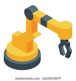 Yellow robotic arm holding something with its metallic hand