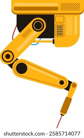 Yellow robotic arm using a laser, showcasing automation in industrial manufacturing, enhancing efficiency and precision in modern production processes