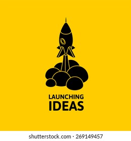 Yellow rocket and cloud, icon in flat style isolated on yellow background, conceptual of start up new business project, take off of a business or extraterrestrial travel vector illustration