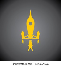 Yellow Rocket Icon on Black Background.