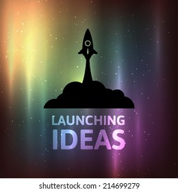 Yellow rocket and white cloud, icon in flat style, conceptual of start up new business project, take off of a business or project or extraterrestrial travel vector illustration