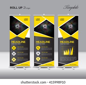 Yellow Roll Up Banner and info graphics vector template, standy template, advertisement