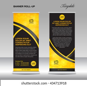 Yellow roll up banner stand template flyer vector design, advertisement, display layout