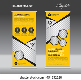 Yellow Roll up banner stand template advertisement flyer design vector for business