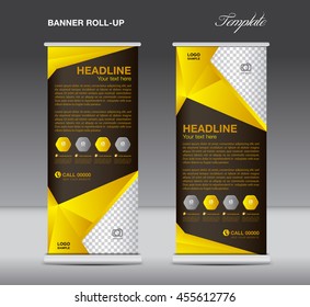Yellow Roll up banner stand template  flyer design, display,  polygon background