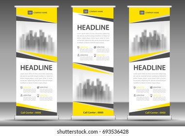 yellow Roll up banner stand template design, flyer layout vector