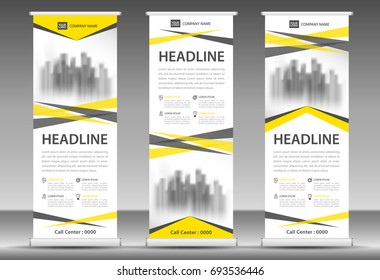 yellow Roll up banner stand template design, flyer layout vector