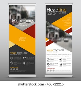 Yellow roll up business banner design vertical template vector, advertising presentation abstract geometric background, modern publication display and flag-banner, layout in rectangle size.
