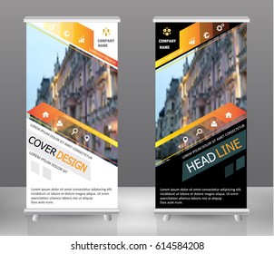 Yellow roll up business banner design vertical template vector, cover presentation abstract geometric background, modern publication display and flag-banner, layout in rectangle