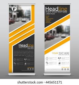 Yellow roll up business brochure flyer banner design vertical template vector, cover presentation abstract geometric background, modern publication x-banner and flag-banner, layout in rectangle size.