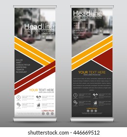 Yellow roll up business brochure flyer banner design vertical template vector, cover presentation abstract geometric background, modern publication x-banner and flag-banner, layout in rectangle size.