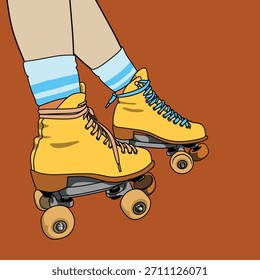 Yellow Roller Skate Blue Socks