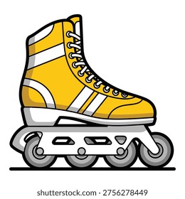 Patín amarillo con rayas blancas y ruedas icono de patinaje en línea