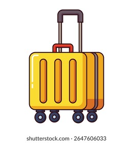 Yellow rolling suitcase with handle cartoon style isolated on white background.