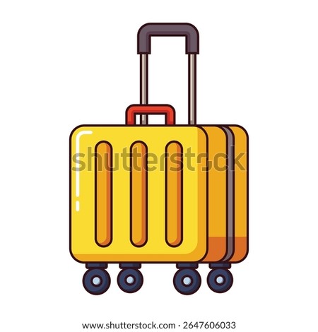 Yellow rolling suitcase with handle cartoon style isolated on white background.