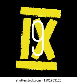 Yellow Roman numeral 9 on black background. Old roman antique alphabet number and font roman alphabet. vector 