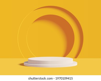 Yellow room with podium for your product showcase. Vector 3d illustration.