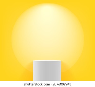 Yellow room with white column and lamp light. Realistic 3d style vector illustration 