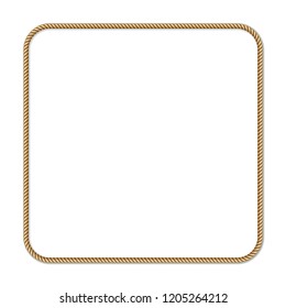 Yellow rope woven square vector border, square vector frame, isolated on white background