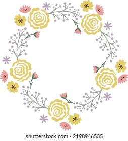 Yellow rose circular ornament. Elegant flower wreath