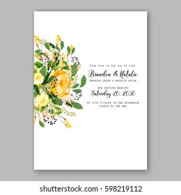 Yellow Rose Floral Wedding Invitation Printable Gold Bridal Shower Invitation Suite Boho Flower Wreath 