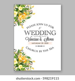 Yellow rose Floral Wedding Invitation Printable Gold Bridal Shower Invitation Suite Boho Flower wreath 