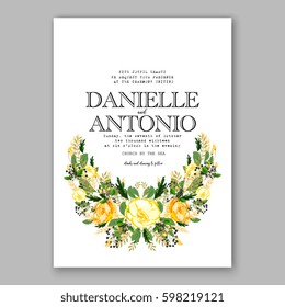 Yellow rose Floral Wedding Invitation Printable Gold Bridal Shower Invitation Suite Boho Flower wreath 