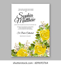 Yellow rose Floral Wedding Invitation Printable Gold Bridal Shower Invitation Suite Boho Flower wreath