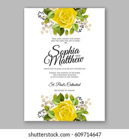 Yellow rose Floral Wedding Invitation Printable Gold Bridal Shower Invitation Suite Boho Flower wreath 