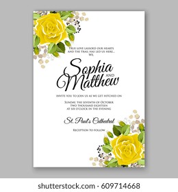 Yellow rose Floral Wedding Invitation Printable Gold Bridal Shower Invitation Suite Boho Flower wreath 