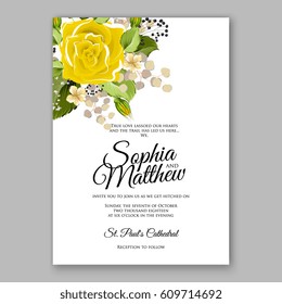 Yellow rose Floral Wedding Invitation Printable Gold Bridal Shower Invitation Suite Boho Flower wreath 