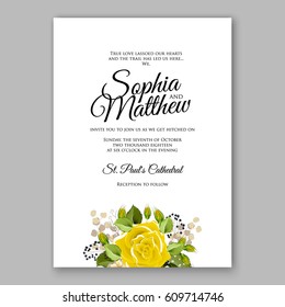 Yellow rose Floral Wedding Invitation Printable Gold Bridal Shower Invitation Suite Boho Flower wreath 