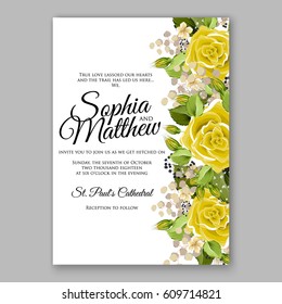 Yellow rose Floral Wedding Invitation Printable Gold Bridal Shower Invitation Suite Boho Flower wreath 