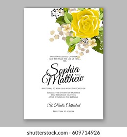 Yellow rose Floral Wedding Invitation Printable Gold Bridal Shower Invitation Suite Boho Flower wreath 