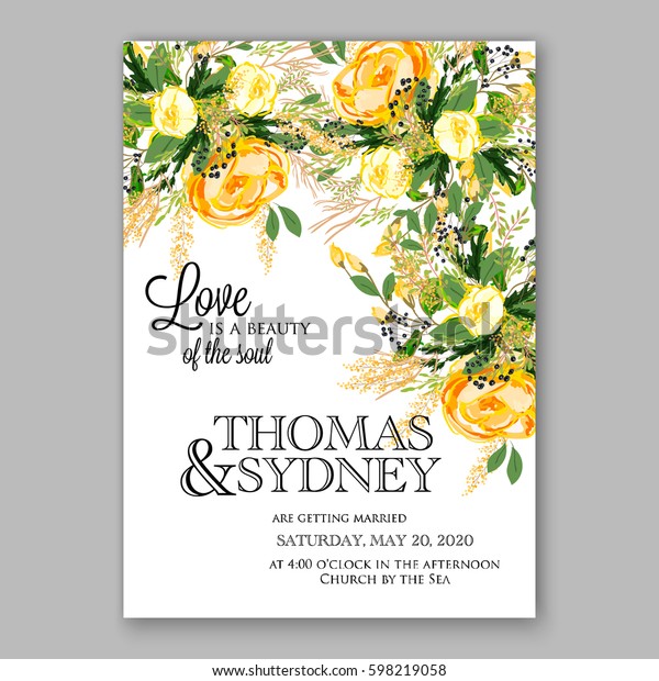 Yellow Rose Floral Wedding Invitation Printable Stock Vector (Royalty ...