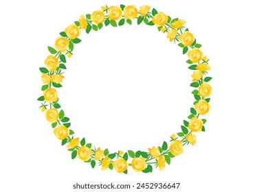 Yellow rose flower circular frame design. Vector illustration. The blank space in the middle is text space. White background.