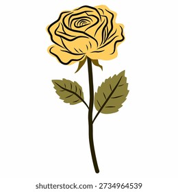 Yellow rose flower in flat hand drawn style for botanical art. Ideal for branding, stationery, prints, and decoration.