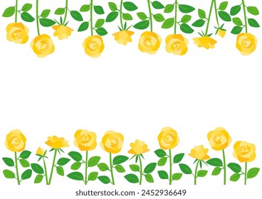 Yellow rose flower frame design. Vector illustration. The blank space in the middle is text space. White background.