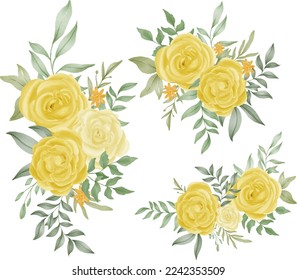 yellow rose flower watercolor bouquet