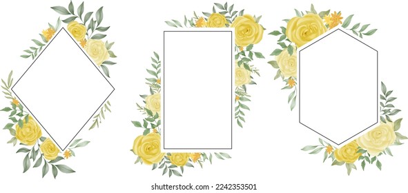 yellow rose flower watercolor frame decoration