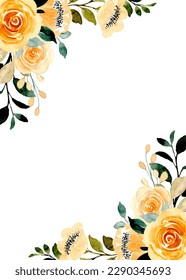 Yellow rose flower watercolor frame for background, wedding, birthday, wallpaper, banner, sticker, decoration etc.