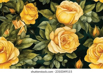 yellow rose flowers seamless pattern background
