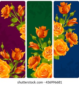 Yellow Rose frames. Vector set of floral vertical banners