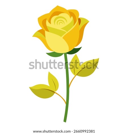 Yellow Rose with long stem and leaves 