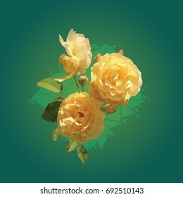 Yellow rose on a green background. Polygon design.