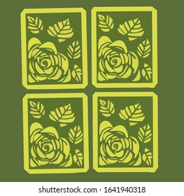 The yellow rose pattern is in a square aranged in a green background