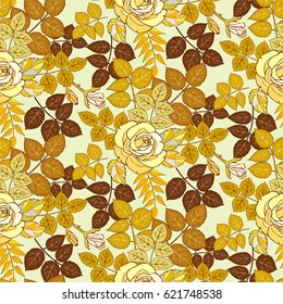 Yellow rose seamless pattern floral background.