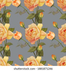Yellow rose seamless pattern vector illustration