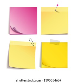 Yellow and rose stick note isolated on white background, vector illustration